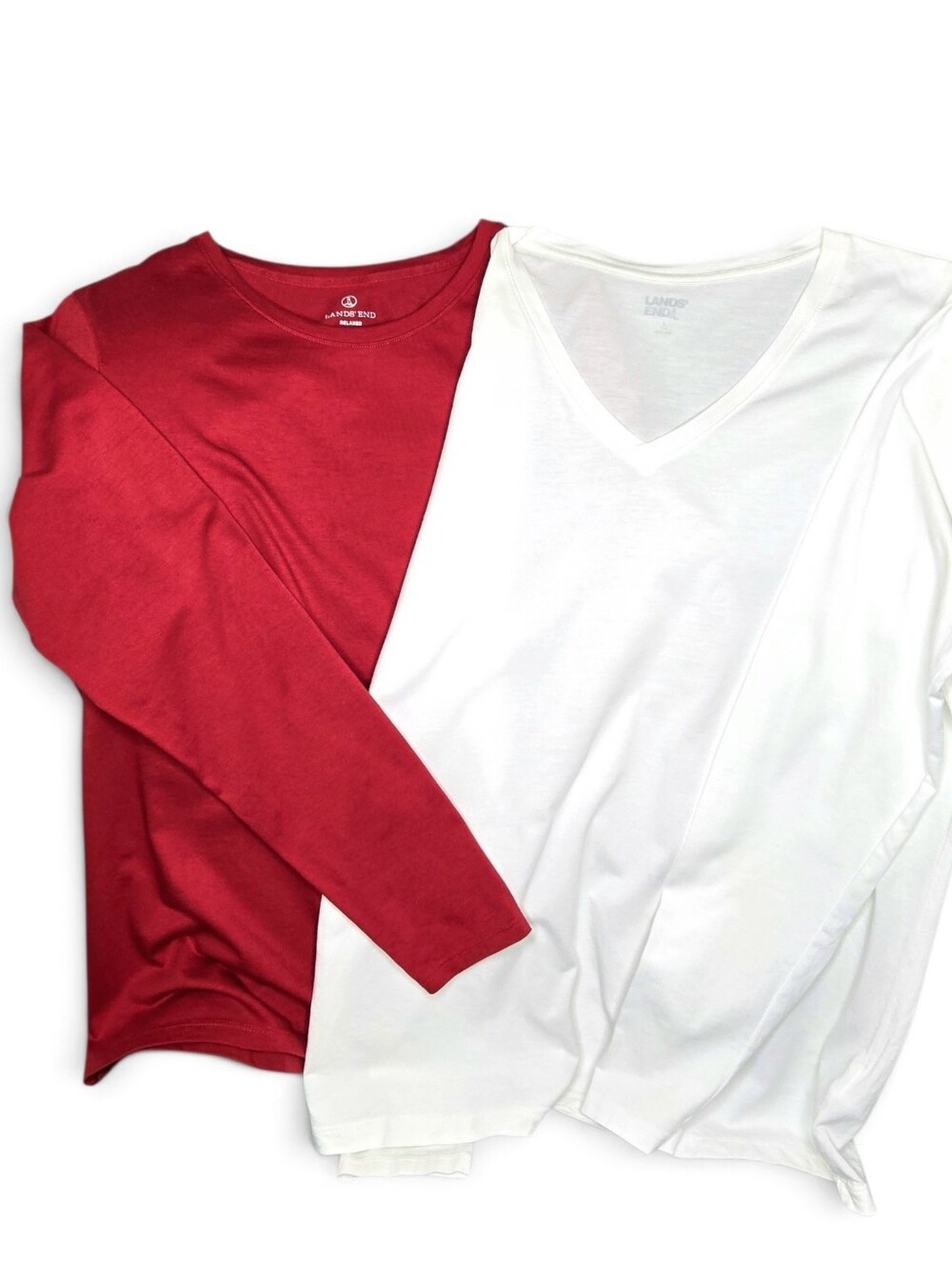 Lands' End set of 2 long sleeve Tees. Red/white. Size L